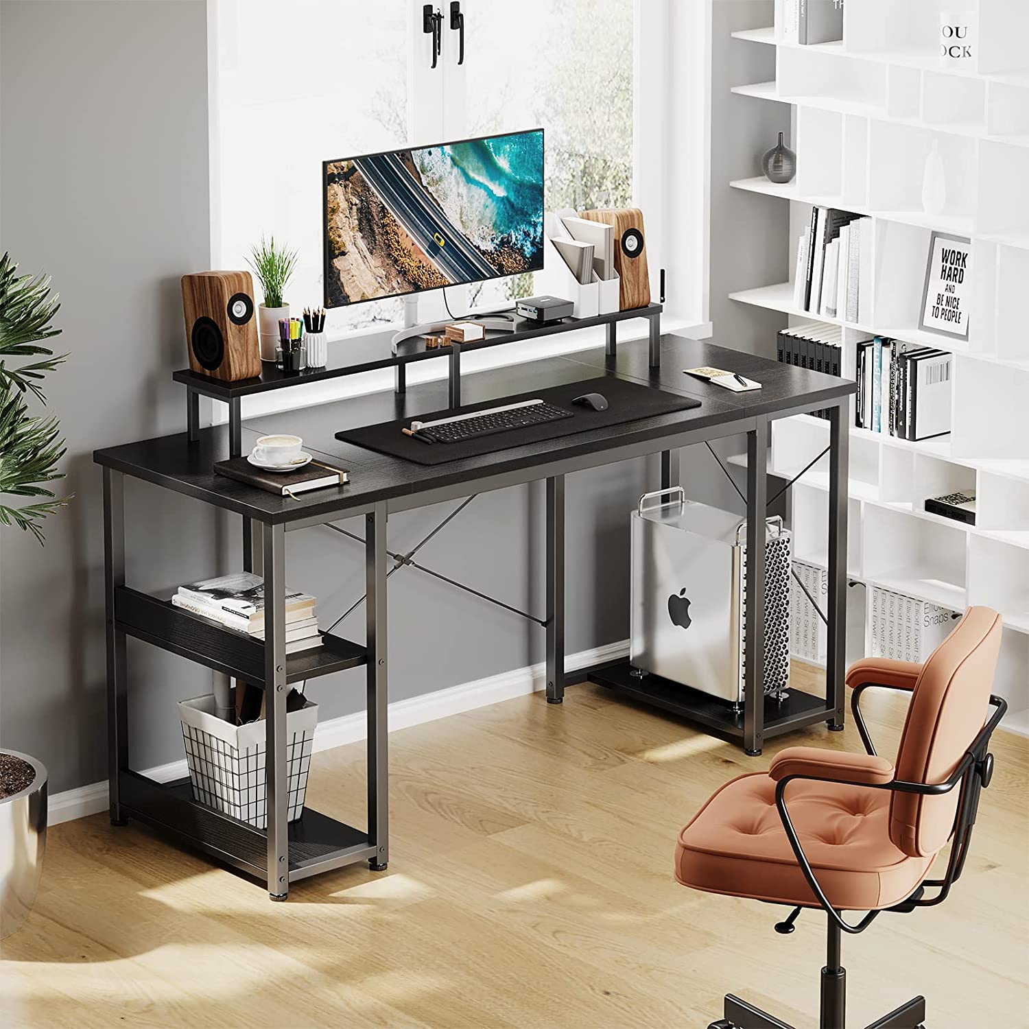 ODK 48 inch Computer Desk with Monitor Shelf and Storage Shelves, Writing Desk, Study Table with CPU Stand & Reversible Shelves, White - Image 5